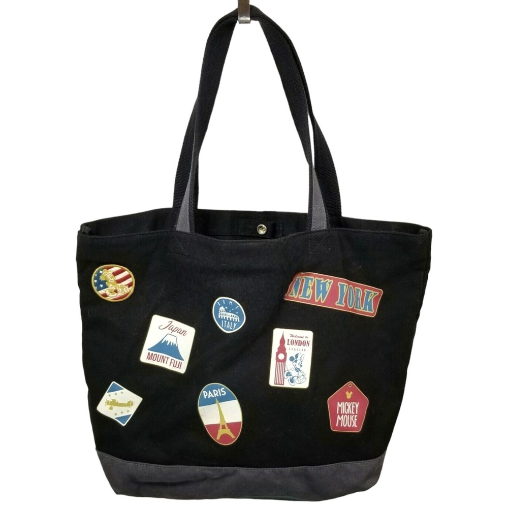 Disney Large Black Tote 14" x 20" World Vacation Travel Overnight Beach Bag